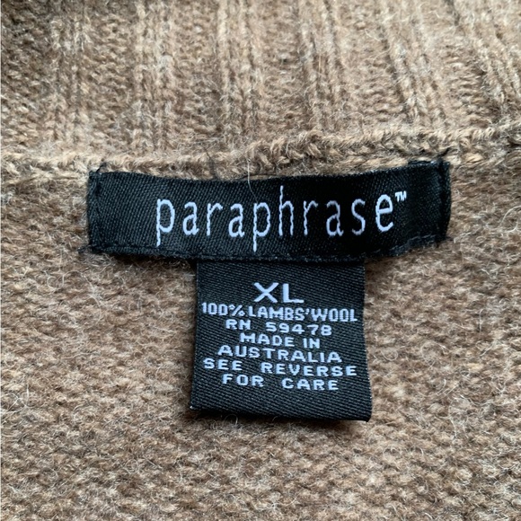 Paraphrase belt & zip closure brown wool cardigan with 2 front pockets, XL - Picture 5 of 9